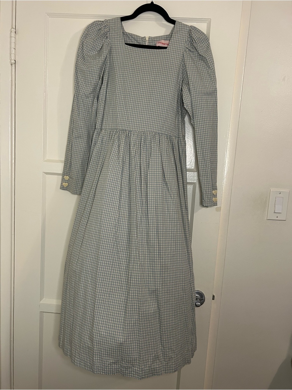 Lisa Says Gah Pale Blue Gingham Midi Long Sleeve Dress
